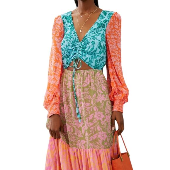 Farm Rio for Anthropologie Cut Out Maxi Dress - Pink Combo - Small - Picture 8 of 14